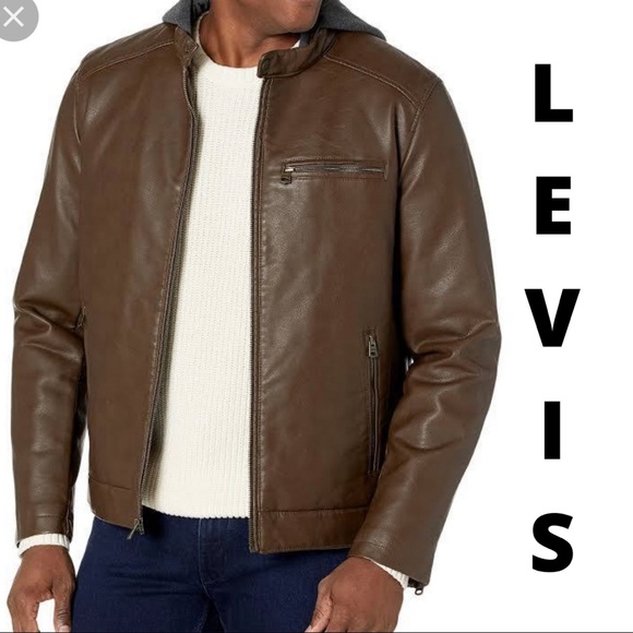 Levi's Other - Levi’s Men hooded brown leather jacket